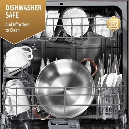 Miniatura 4 de LOLYKITCH Sartén para saltear de acero inoxidable de 3 capas de 11 pulgadas con tapa, 3.5 QT, sartén para uso diario, Kadhai, sartén de cocina por