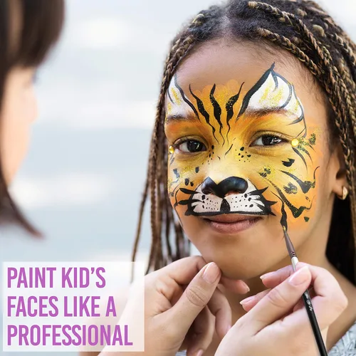 Miniatura 4 de Kit de pintura facial para niños, 58 piezas lavables, 20 colores vibrantes no tóxicos, incluye pinceles, esponjas, purpurina y plantillas, seguro