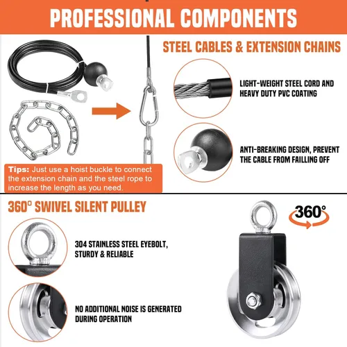 Miniatura 4 de SERTT Sistema de Polea de Cable para Gimnasio, Accesorio de Polea de Rack de Potencia con Barra de Jalón LAT 2 en 1 y Pasador de Carga Mejorado