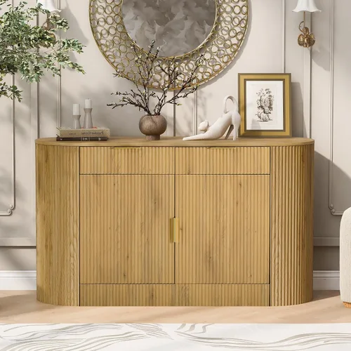 Miniatura 13 de VilroCaz Aparador de armario de almacenamiento curvado con 2 puertas y 2 cajones, mesa consola de entrada de madera de 55 pulgadas con puerta