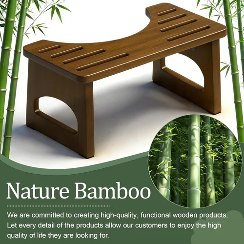 Miniatura 4 de JACNITAD Taburete de inodoro plegable, taburete de 7 pulgadas para baño, taburete de inodoro de bambú para adultos, taburete plegable