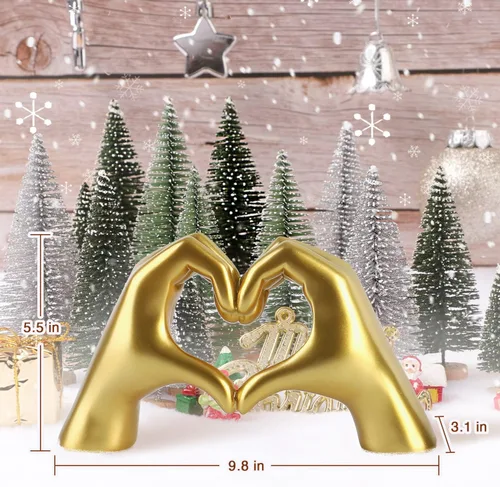 Miniatura 6 de Decoración dorada para sala de estar, dormitorio, estantería, escultura de manos de corazón, personalizada de hija, hijo, esposa (sin pulseras)