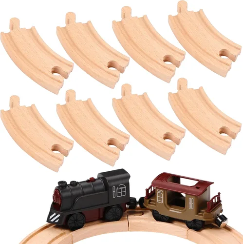 Miniatura 8 de Liliful Paquete de 8 paquetes de expansión de pistas de tren de madera compatibles con la mayoría de las pistas de tren (2 tamaños, rectas mixtas)