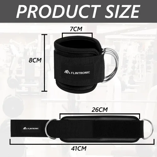 Miniatura 2 de flintronic 2 correas de tobillo para máquina de cable, puños de gimnasio con doble anillo en D de acero inoxidable, tobillera de gimnasio