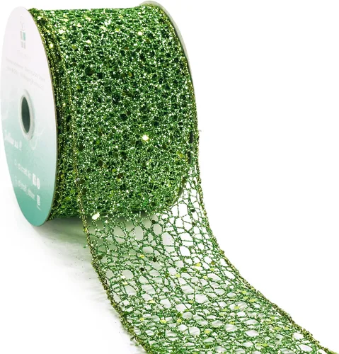 Miniatura 22 de Cinta con alambre de malla brillante con purpurina de 6 x 10 yardas, color negro para decoración del hogar, lazo para envolver regalos