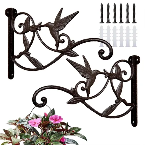 2 perchas para plantas al aire libre resistentes para pared de 10 pulgadas, soporte decorativo para plantas, ganchos de farol, hierro rústico,