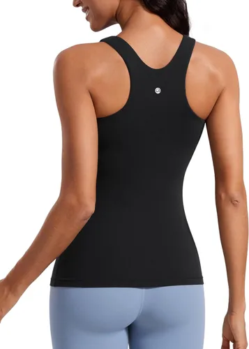 CRZ YOGA Butterluxe Camisetas sin Mangas de Cuello Alto para Mujeres - Espalda Cruzada Entrenamiento Acolchada Yoga Atlética Camisola con Sujetador