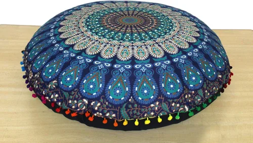 Miniatura 39 de CRAFT KALA Funda de Cojín Grande de Suelo Hippie Mandala Funda de Cojín de Meditación Funda de Puf Redondo Funda de Cojín Bohemia para el Suelo