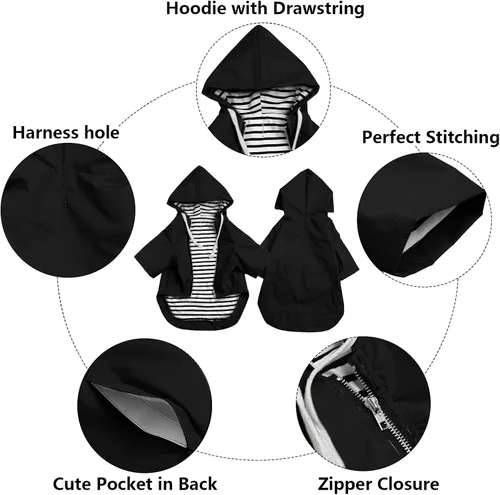 Miniatura 3 de Chaqueta impermeable para perros, impermeable, para razas pequeñas y medianas, cierre de cremallera, bolsillo de almacenamiento, agujero para arnés