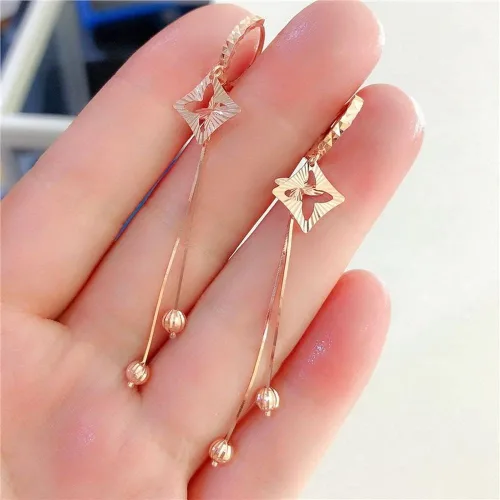 SAGEKING 2024 New 14K Rose Gold Fashion Hollow Style Flower Soft Chain Tassel Earrings For Women585 Purple Gold Classic Charm Jewelry Fashion