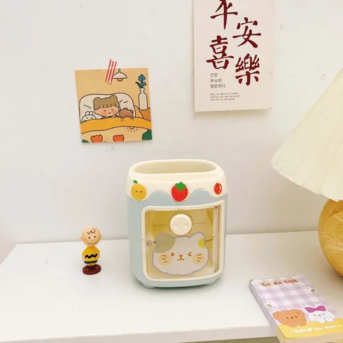 Miniatura 2 de MLAFE Kawaii Portalápices de Cerdo Lindo Cubo de Almacenamiento de Cosméticos Kawaii Cubo de Almacenamiento Multifuncional Cubo de Papelería de Azul
