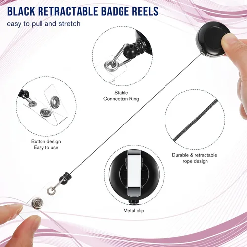 Miniatura 3 de Handepo 200 carretes retráctiles para insignias, portatarjetas retráctiles a granel con clips, soporte de identificación, clip para llavero para Con