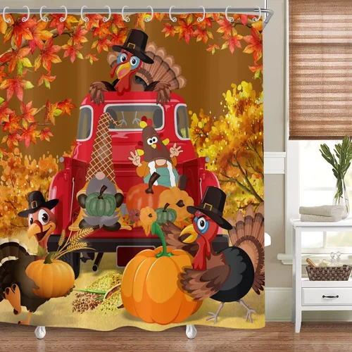 Miniatura 16 de Cortina de ducha de calabaza otoñal, cosecha de otoño, cortina de baño de calabaza azul amarilla de Acción de Gracias, decoración de bañera