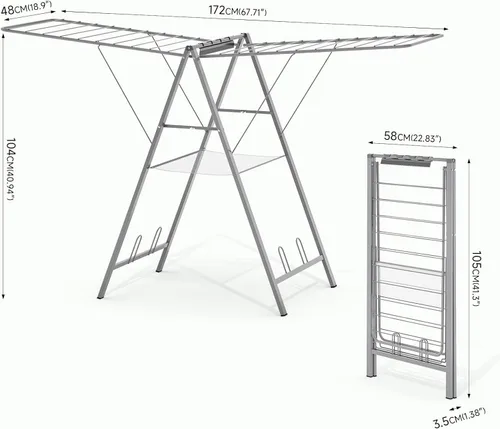 Miniatura 2 de APEXCHASER Tendedero plegable para ropa de secado de ropa, estante de secado de ropa de metal plegable para toallas de suéter en interiores y Gris