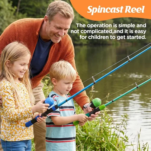 Miniatura 5 de Combo de carrete de caña de pescar para niños, 4.92 pies/5.9 pies, 2 piezas de caña de pescar telescópica con accesorios de pesca, kit de inicio