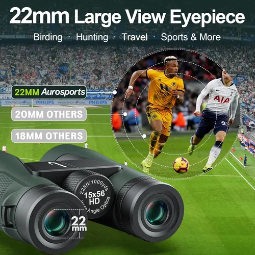 Miniatura 4 de Aurosports Binoculares de alta potencia de 15 x 56 para adultos, binos HD de visión grande con visión clara de poca luz, carcasa no reflectante
