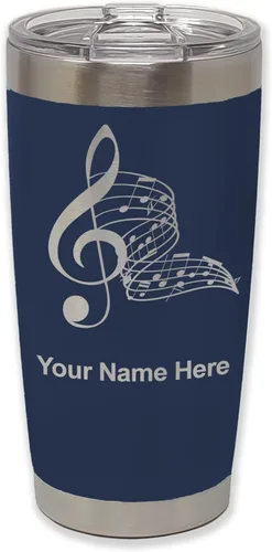 Miniatura 20 de LaserGram Vaso aislado al vacío de 20 onzas, notas musicales, grabado personalizado incluido (negro)