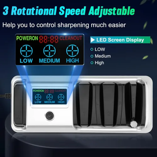 Miniatura 4 de Afilador de cuchillos eléctrico 5 en 1 para cuchillos de cocina, 3 velocidades ajustables, afilador de cuchillos 100% diamante para cuchillos