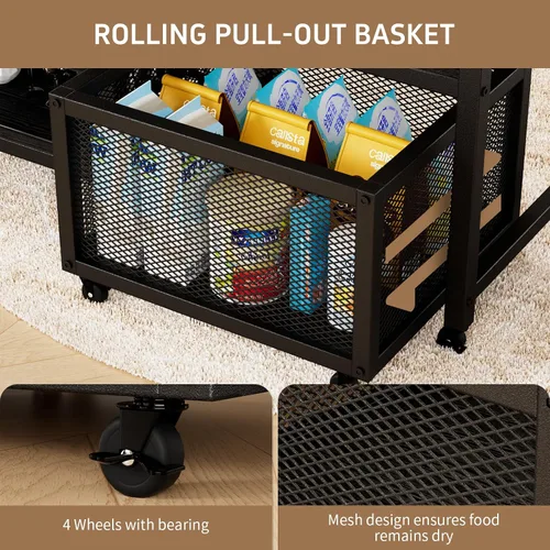 Miniatura 6 de Mini soporte para refrigerador con toma de corriente, soporte para microondas con estante para vino, barra de café con cestas de almacenamiento