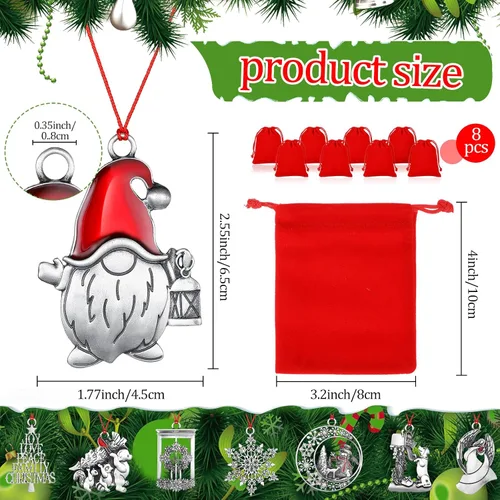 Miniatura 2 de Zhengmy 8 Piezas Adornos de Navidad 2025 Adorno de Árbol de Navidad de Peltre Sólido Gnomos de Metal Santa Ángel Muñeco de Nieve Manualidades