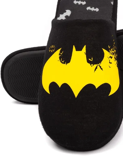 Miniatura 5 de DC Comics Batman - Pantuflas para hombre con logotipo amarillo oscuro, Negro