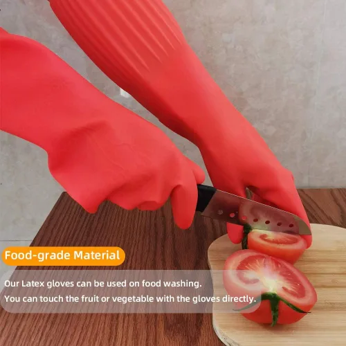Miniatura 5 de ThxToms Guantes de goma para limpieza de platos (2 pares), forrados con forro polar, reutilizables, impermeables, con puño extralargo y diseño