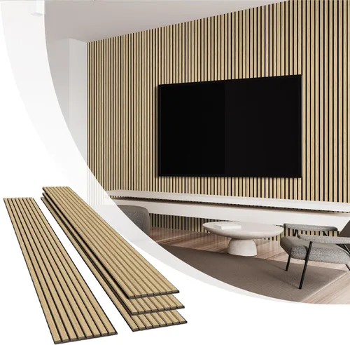 Miniatura 11 de Olanglab Paquete de 4 paneles de pared de listones de madera, paneles de pared acústicos de madera, 94.5"x12.6" pulgadas, cada uno de los paneles