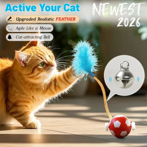 Miniatura 3 de Juguetes interactivos para gatos con cola de plumas para adultos aburridos en interiores, juguetes rodantes seguros con 3 modelos, juguete
