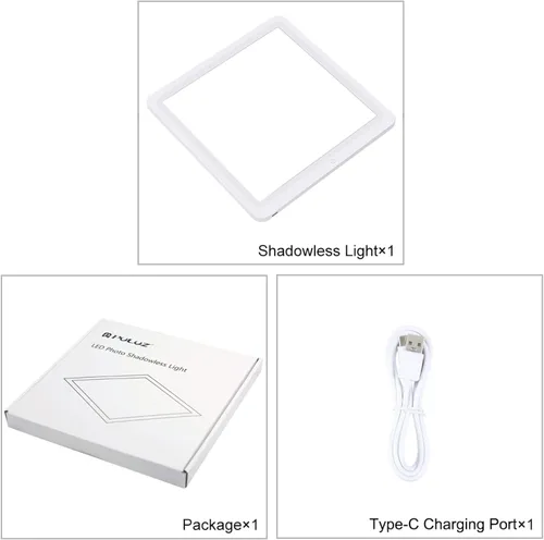 Miniatura 8 de PULUZ Panel de luz sin sombras para fotografía de 11.4 in, luz de relleno LED ultra brillante, panel de fondo, luz inferior táctil, caja de fotos