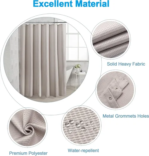 Miniatura 3 de AmazerBath Cortina de Ducha Waffle de 78 Pulgadas de Largo, Cortina de Ducha de Tela Caqui Resistente 240GSM, Cortinas de Ducha de Baño de Calidad