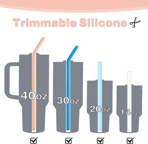 Miniatura 2 de Paquete de 8 popotes de repuesto para vaso Stanley Cup de 40 onzas y 30 onzas, 12 pulgadas de largo y 0.4 pulgadas de ancho, popotes de silicona 8