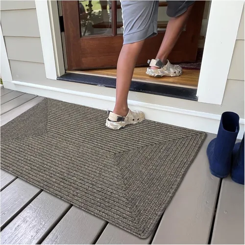 Miniatura 52 de Alfombra ovalada trenzada gris humo de 20 x 30 pulgadas, lavable para interiores y exteriores, decoración campestre para cocinas y entradas