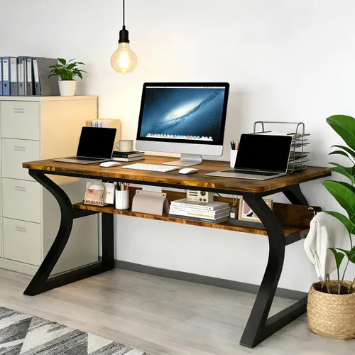 Miniatura 11 de StarGraph Escritorio para computadora, 47 y 55 pulgadas, parte superior de MDF con patas de metal en forma de U, estilo moderno, rectangular