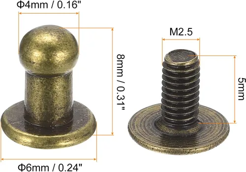 Miniatura 2 de uxcell Remaches de cabeza de bola de 0.157 pulgadas (0.157 in), tornillo trasero, paquete de 15 remaches de pezón de botón de cabeza redonda