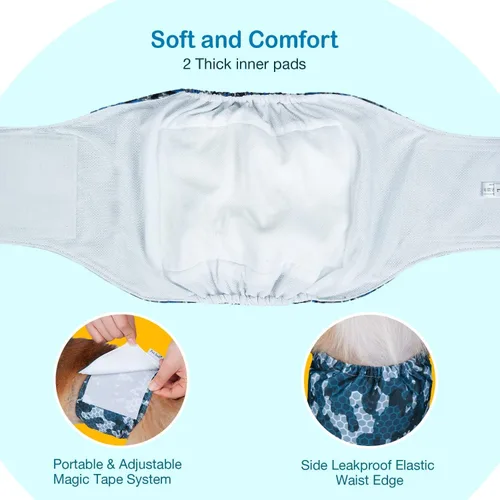 Miniatura 5 de Pet Soft Bandas para el vientre para perros - 3 paquetes de pañales reutilizables para perros machos, pañales para perros machos - Bandas lavables