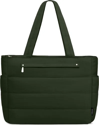 Bolsa de mano para mujeres, ligera, acolchada y esponjosa, bolsa de hombro con almacenamiento para trabajo, viajes, gimnasio, se adapta a portátil
