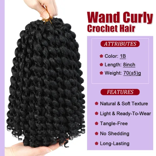 Miniatura 3 de Cabello Jamaicano de ganchillo para mujeres negras, 4 paquetes de 72 raíces, color negro natural, rizos de ganchillo corto preanudado