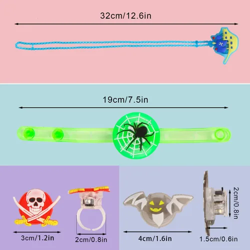 Miniatura 4 de SULOLI 32 piezas de collares con luz de Halloween para anillos, pulseras, juguetes, bolsas de fiesta de Halloween para niños y adultos, que brillan