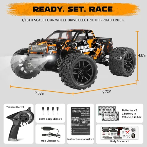 Miniatura 6 de HAIBOXING Camión monstruo RC a escala 1:18 18859 36km/h de velocidad 4X4 todoterreno, autos a control remoto, impermeables, con alimentación