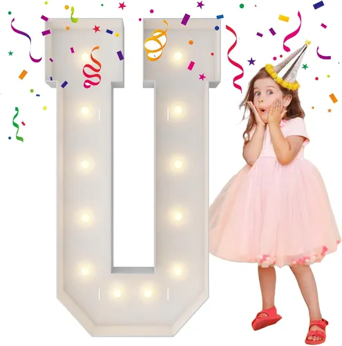 Miniatura 20 de Letras iluminadas con marco de 3 pies de alto, letras enormes con marco, marco de globos en mosaico, letra grande para decoraciones de compromiso