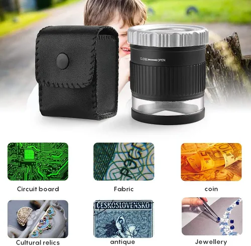 Miniatura 7 de Lupa 30X Amoper, Lupa con longitud focal ajustable, Lupa plegable de vidrio para joyería para óptico textil, bordado, placa de circuito, monedas