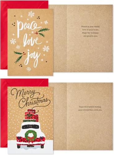 Miniatura 5 de Hallmark Surtido de tarjetas de Navidad en caja, papel kraft rústico (6 diseños, 36 tarjetas con sobres)