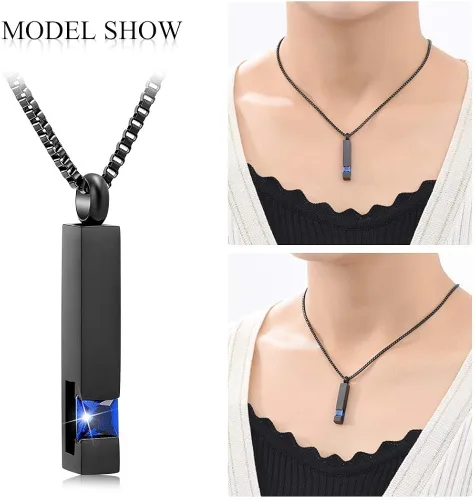 Miniatura 6 de XSMZB Joyería de urna de cremación de cristal, cubo de cenizas conmemorativas, collar colgante de recuerdo, serie de piedra natal negra