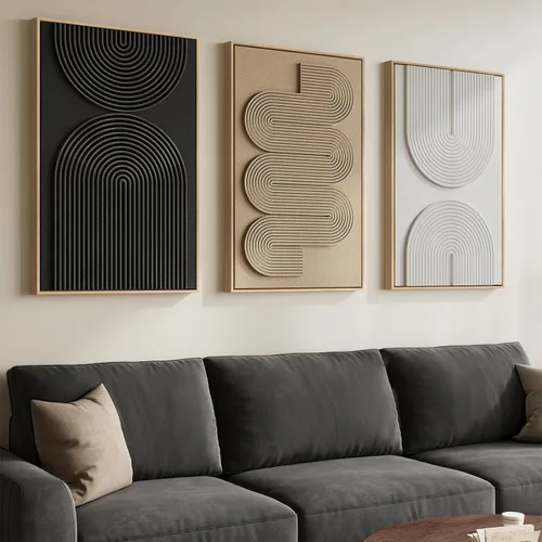 Miniatura 35 de Juego de arte abstracto redondo con textura 3D, 3 piezas, esculturas geométricas bohemias modernas y minimalistas para paredes, pinturas verdes