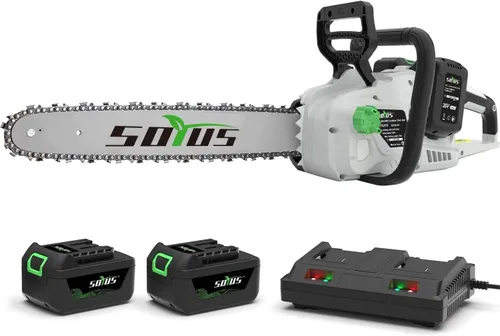 SOYUS Motosierra inalámbrica sin escobillas de 40 V y 16 pulgadas con batería y cargador, motosierra a pilas con tensión automática y lubricación