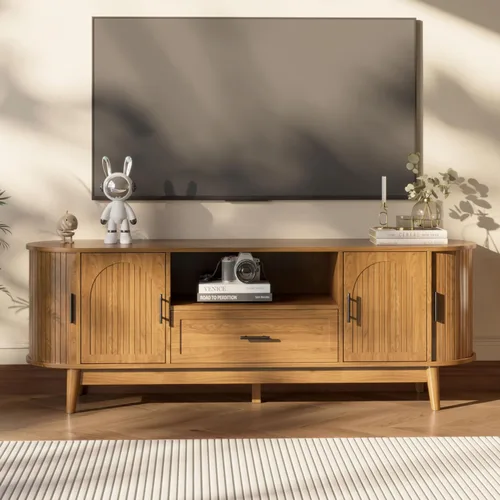 Miniatura 13 de Mxtxmy Soporte de TV acanalado de 51 pulgadas, centro de entretenimiento moderno de mediados de siglo para televisores de hasta 60 pulgadas