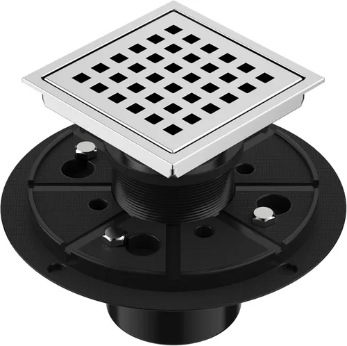Miniatura 11 de EXF Drenaje de ducha cuadrado de 6 pulgadas con base de brida ABS, drenaje de piso de acero inoxidable 304 negro mate, rejilla extraíble y colador