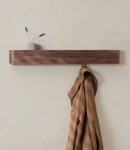 Miniatura 10 de Kazai. Perchero de pared 'Toke' – Perchero de diseño moderno con ganchos ocultos de pared – Perchero de panel de chapa de madera maciza – Roble