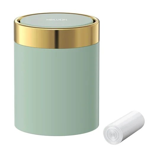Miniatura 13 de Mini bote de basura con tapa, cubo de basura pequeño de escritorio para reciclaje, bonito bote de basura de metal para uso en encimera de mesa
