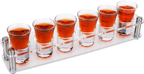 D&Z 6 vasos de chupito en bandeja acrílica ensamblada, taza de degustación de cristal de 1 oz para licores, cervezas y vinos, herramienta novedosa y